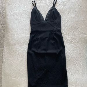 Black strappy midi dress with slit